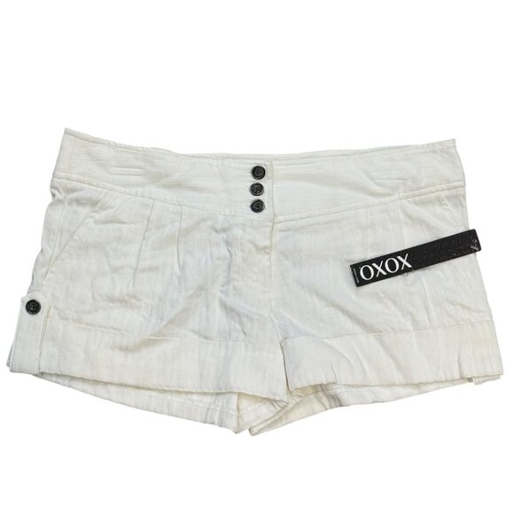 Vintage Y2K Xoxo Womens White Linen Blend High-Waisted Shorts Size 11/12 W/ Butt - Picture 1 of 4